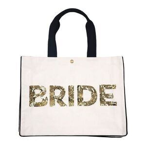 Simply Southern Sequin Bride Canvas Tote Bag White Gold‎ Bridal Gift New
